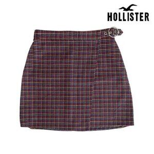 Hollister Womens High Rise Faux Wrap‎ Cord A Line Plaid Mini Skirt